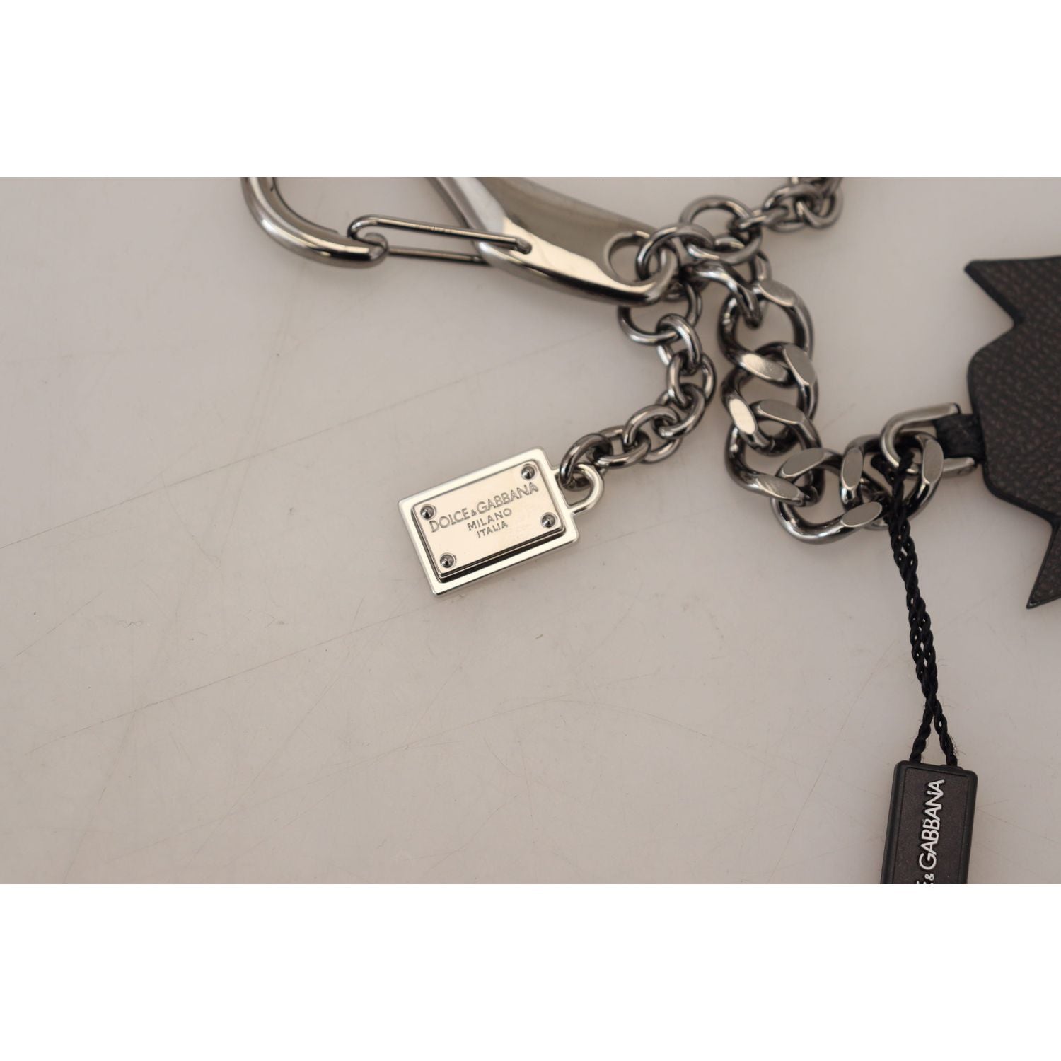 Dolce & Gabbana Black Prince Studs Logo Silver Brass Keychain