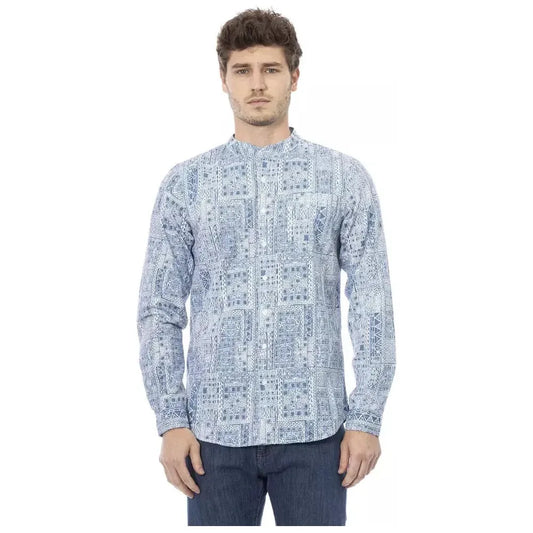Baldinini Trend Light Blue Cotton Men Shirt Baldinini Trend Gray