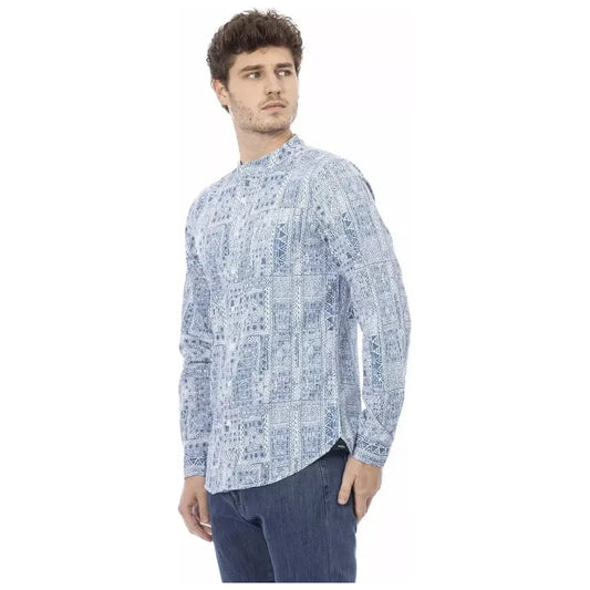 Baldinini Trend Light Blue Cotton Men Shirt Baldinini Trend Gray