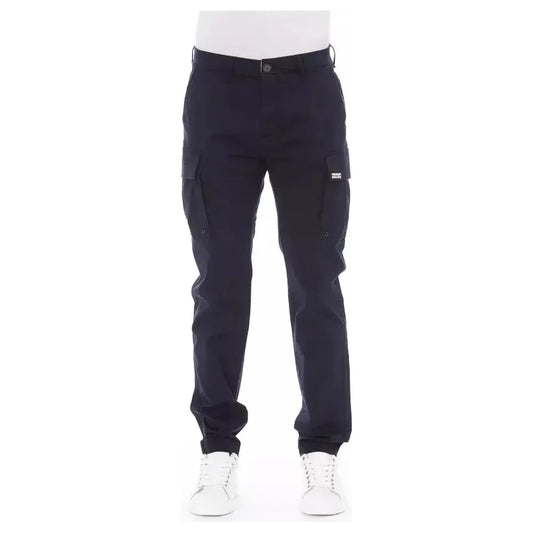 Baldinini Trend Blue Cotton Men Cargo Trouser Baldinini Trend White Smoke