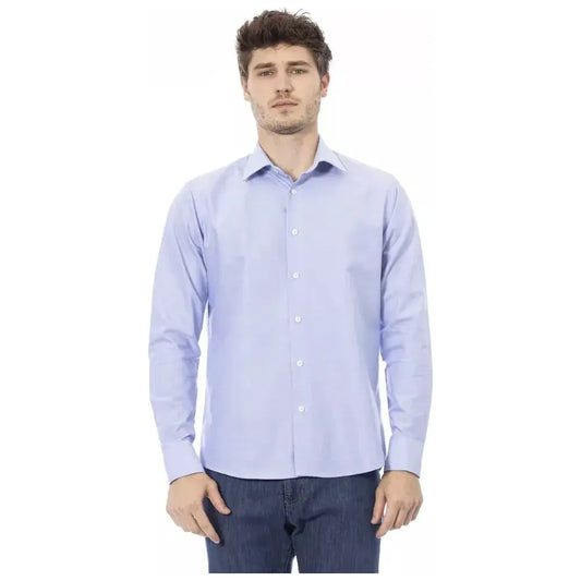 Baldinini Trend Light Blue Cotton Men Shirt Baldinini Trend Light Gray