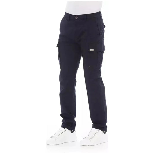 Baldinini Trend Blue Cotton Men Cargo Trouser Baldinini Trend White Smoke