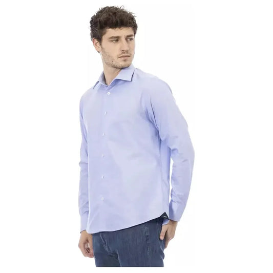 Baldinini Trend Light Blue Cotton Men Shirt Baldinini Trend Light Gray
