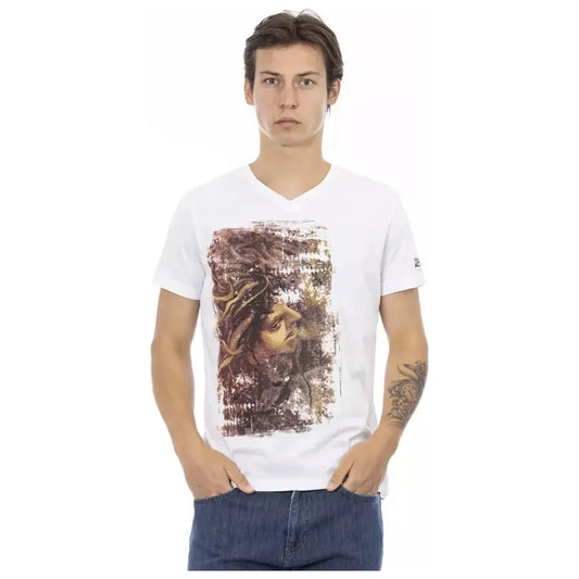 Trussardi Action Elegant V-Neck Tee with Chic Front Print Trussardi Action Light Gray