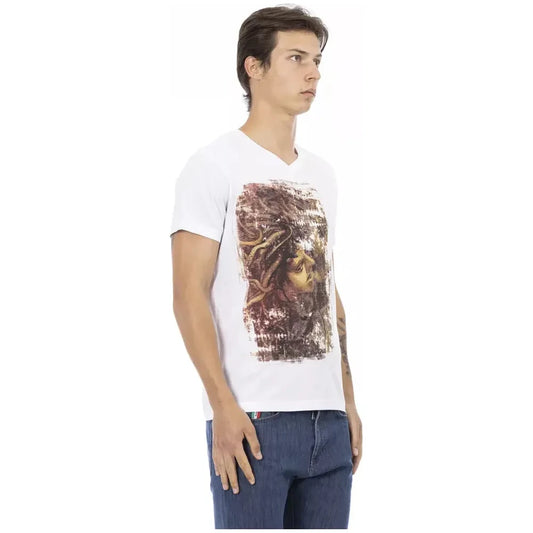 Trussardi Action Elegant V-Neck Tee with Chic Front Print Trussardi Action Light Gray