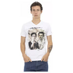 Trussardi Action Elegant V-Neck Designer Tee with Chic Front Print TRAC-22885-M-FBB-192
