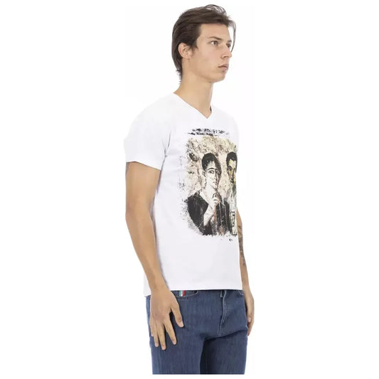 Trussardi Action Elegant V-Neck Designer Tee with Chic Front Print Trussardi Action Light Gray
