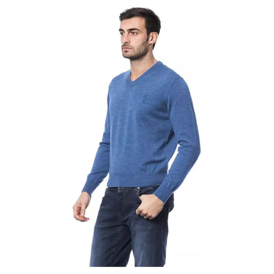 Billionaire Italian Couture Embroidered Merino Wool Crew Neck Sweater Billionaire Italian Couture Dark Slate Blue