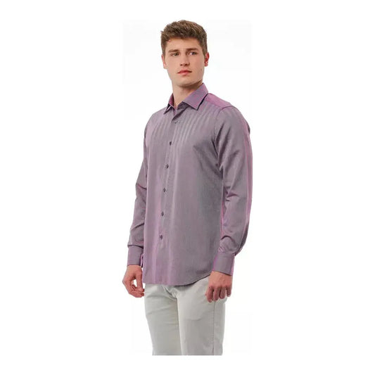 Bagutta Burgundy Cotton Men Shirt Bagutta Rosy Brown