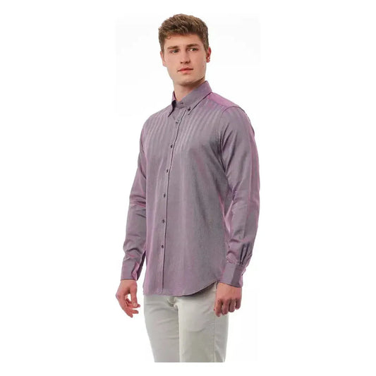 Bagutta Burgundy Cotton Men Shirt Bagutta Rosy Brown