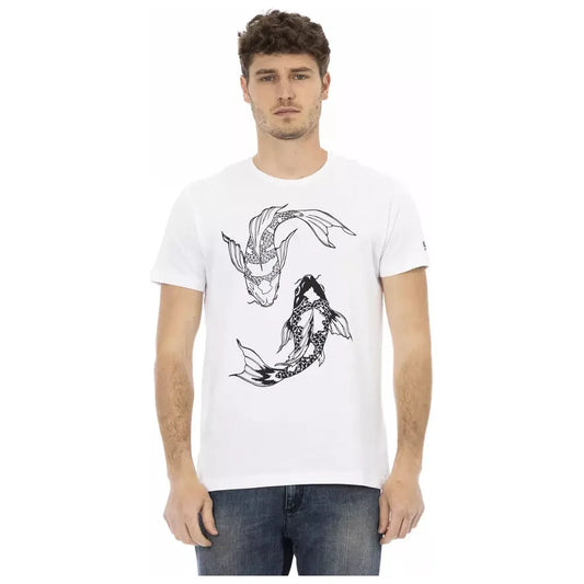 Trussardi Action Chic White Round Neck Cotton Tee Trussardi Action Light Gray