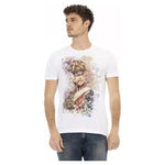 Trussardi Action Sleek White Cotton Blend Tee with Graphic Front TRAC-22692-M-FBB-193