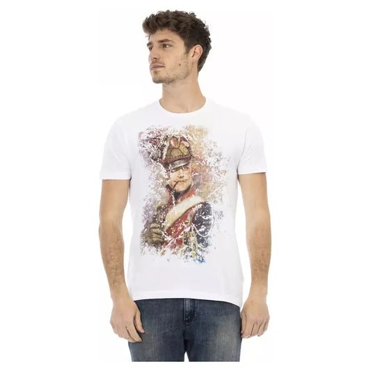 Trussardi Action Sleek White Cotton Blend Tee with Graphic Front Trussardi Action Light Gray