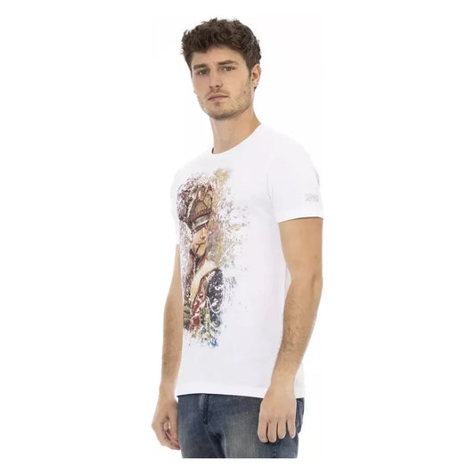 Trussardi Action Sleek White Cotton Blend Tee with Graphic Front Trussardi Action Light Gray