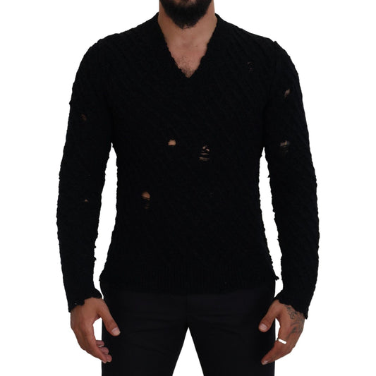 Dolce & Gabbana Elegant Black Wool-Blend V-Neck Sweater Dolce & Gabbana Black