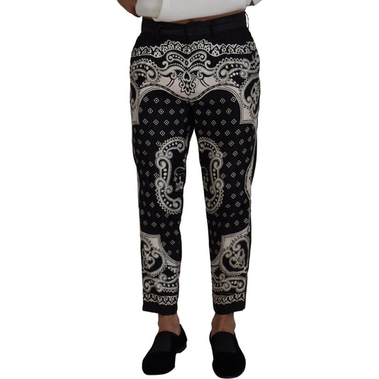 Dolce & Gabbana Elegant Bandana Print Silk-Cotton Pants Dolce & Gabbana Dark Gray