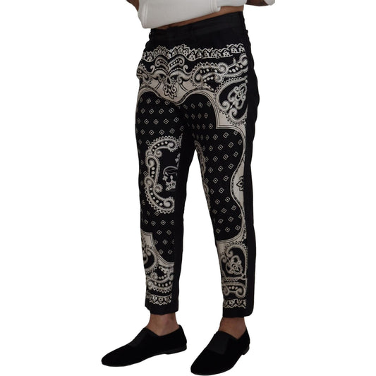 Dolce & Gabbana Elegant Bandana Print Silk-Cotton Pants Dolce & Gabbana Dark Gray