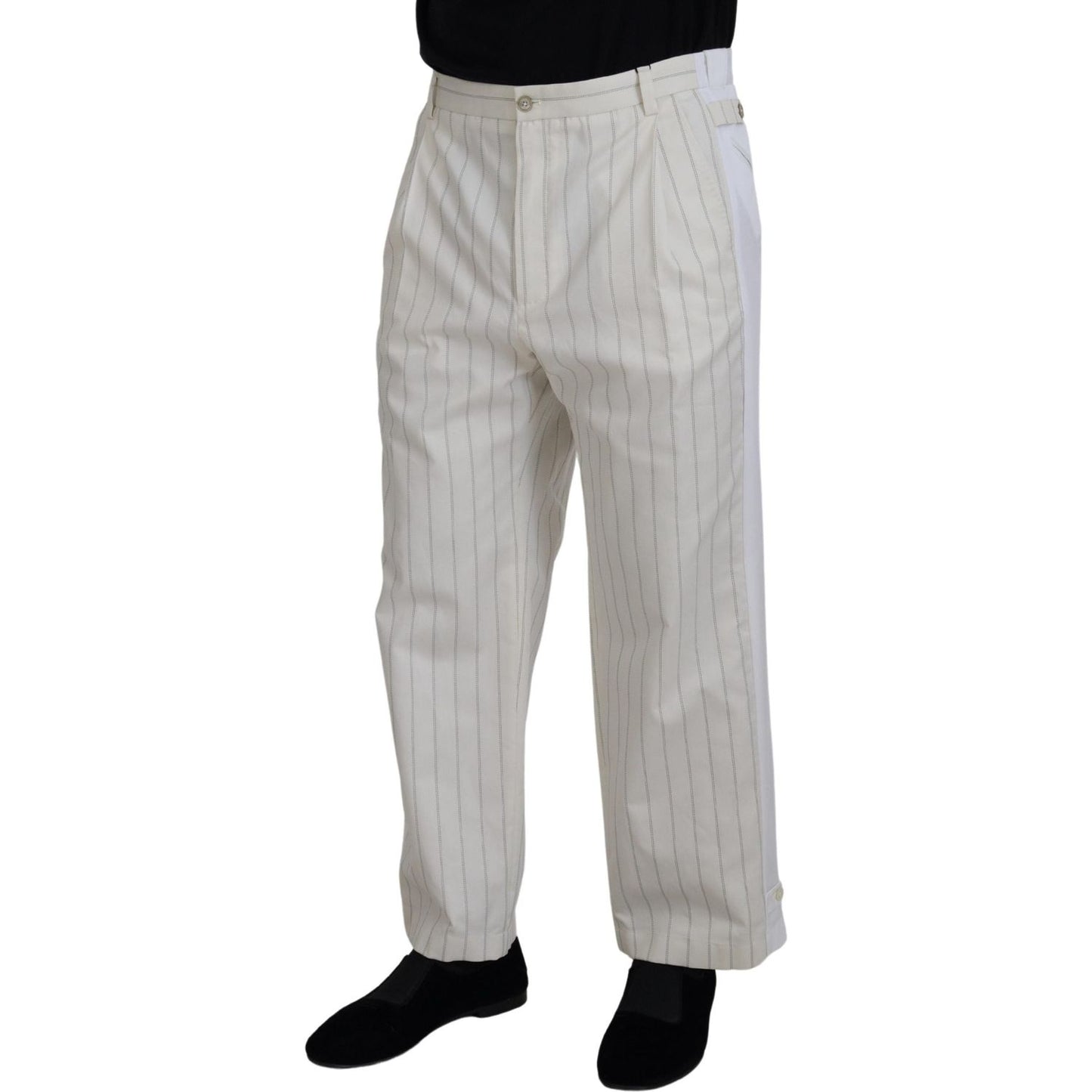 Dolce & Gabbana White Cotton Striped Formal Pants