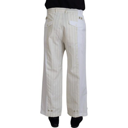 Dolce & Gabbana White Cotton Striped Formal Pants
