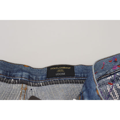 Dolce & Gabbana Blue Cotton Color Splash Print Denim Jeans