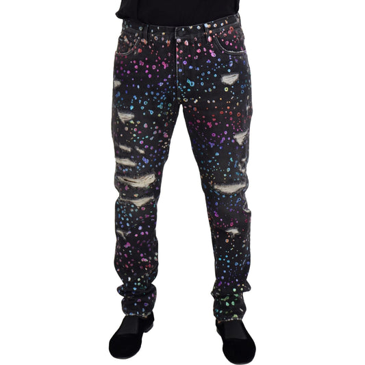 Dolce & Gabbana Elegant Multicolor Printed Denim Pants Dolce & Gabbana Black