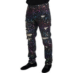 Dolce & Gabbana Black Multicolor Print Tattered Denim Jeans PAN73302 - 50