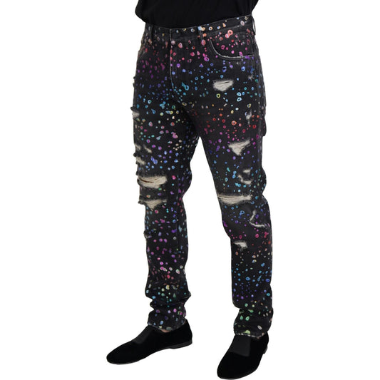 Dolce & Gabbana Elegant Multicolor Printed Denim Pants Dolce & Gabbana Black