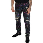 Dolce & Gabbana Black Multicolor Print Tattered Denim Jeans PAN73302 - 50