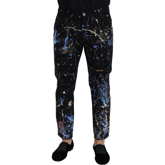 Dolce & Gabbana Exquisite Color Splash Print Denim Pants Dolce & Gabbana Black