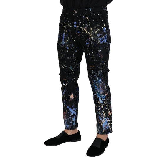 Dolce & Gabbana Exquisite Color Splash Print Denim Pants Dolce & Gabbana Black