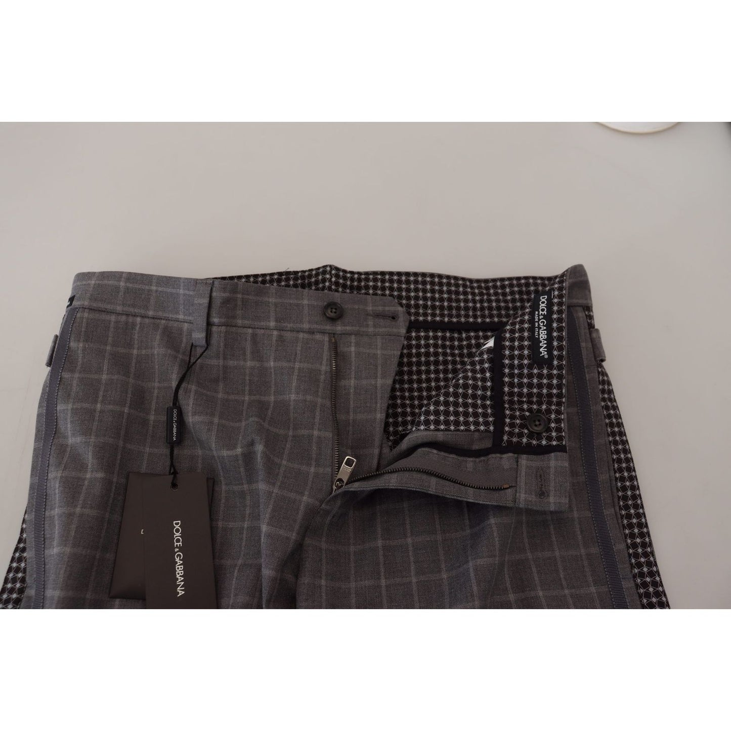 Dolce & Gabbana Grey Cotton Checkered Chino Pants