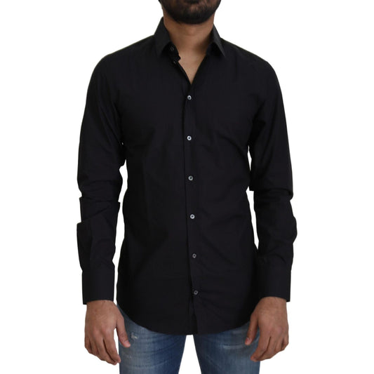 Dolce & Gabbana Elegant Slim Fit Black Cotton Dress Shirt Dolce & Gabbana Black