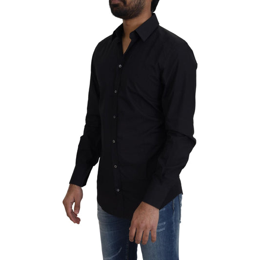 Dolce & Gabbana Elegant Slim Fit Black Cotton Dress Shirt Dolce & Gabbana Black