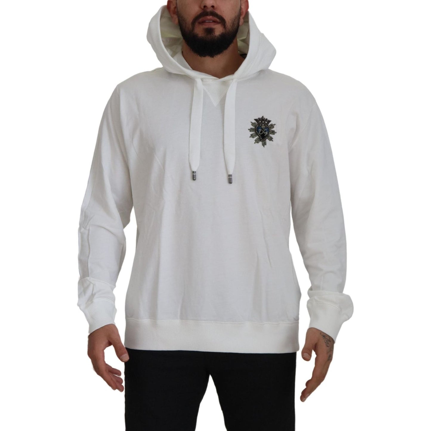 Dolce & Gabbana White Cotton Hooded Sweatshirt Sweater