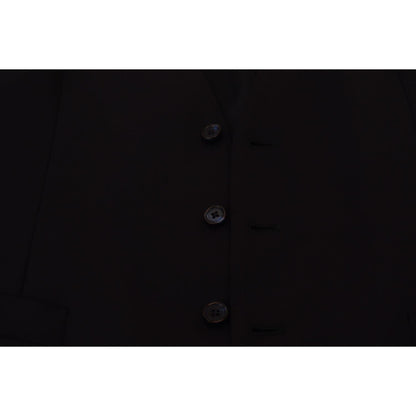 Dolce & Gabbana Dark Blue Wool Stretch Waistcoat Formal Vest