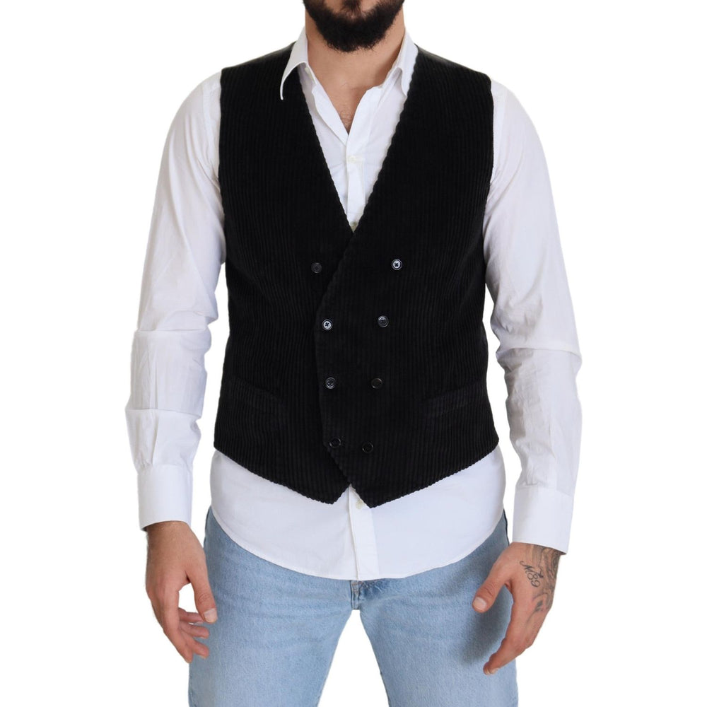 Dolce & Gabbana Black Cotton Double Breasted Waistcoat Vest TSH83027 - 44