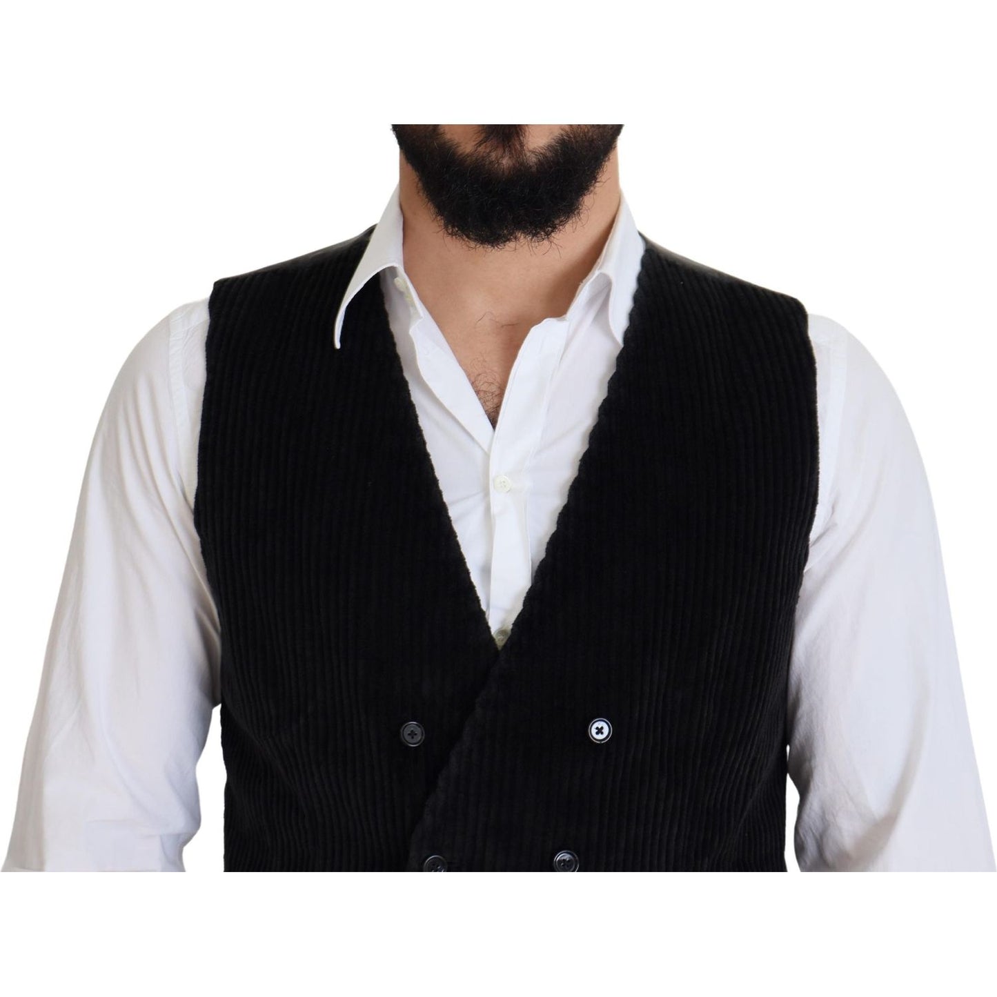 Dolce & Gabbana Black Cotton Double Breasted Waistcoat Vest TSH83027 - 44