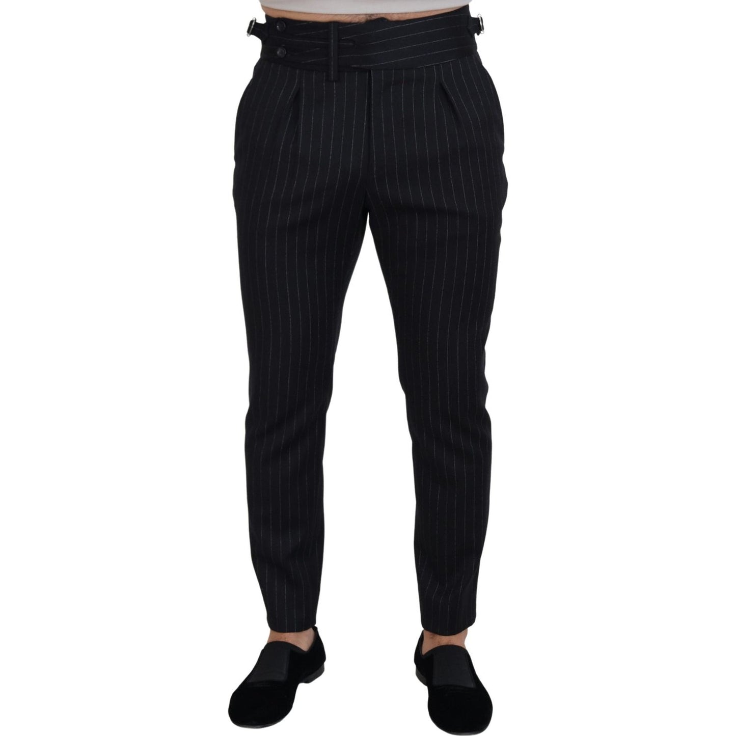 Dolce & Gabbana Black Wool Striped Chino Pants