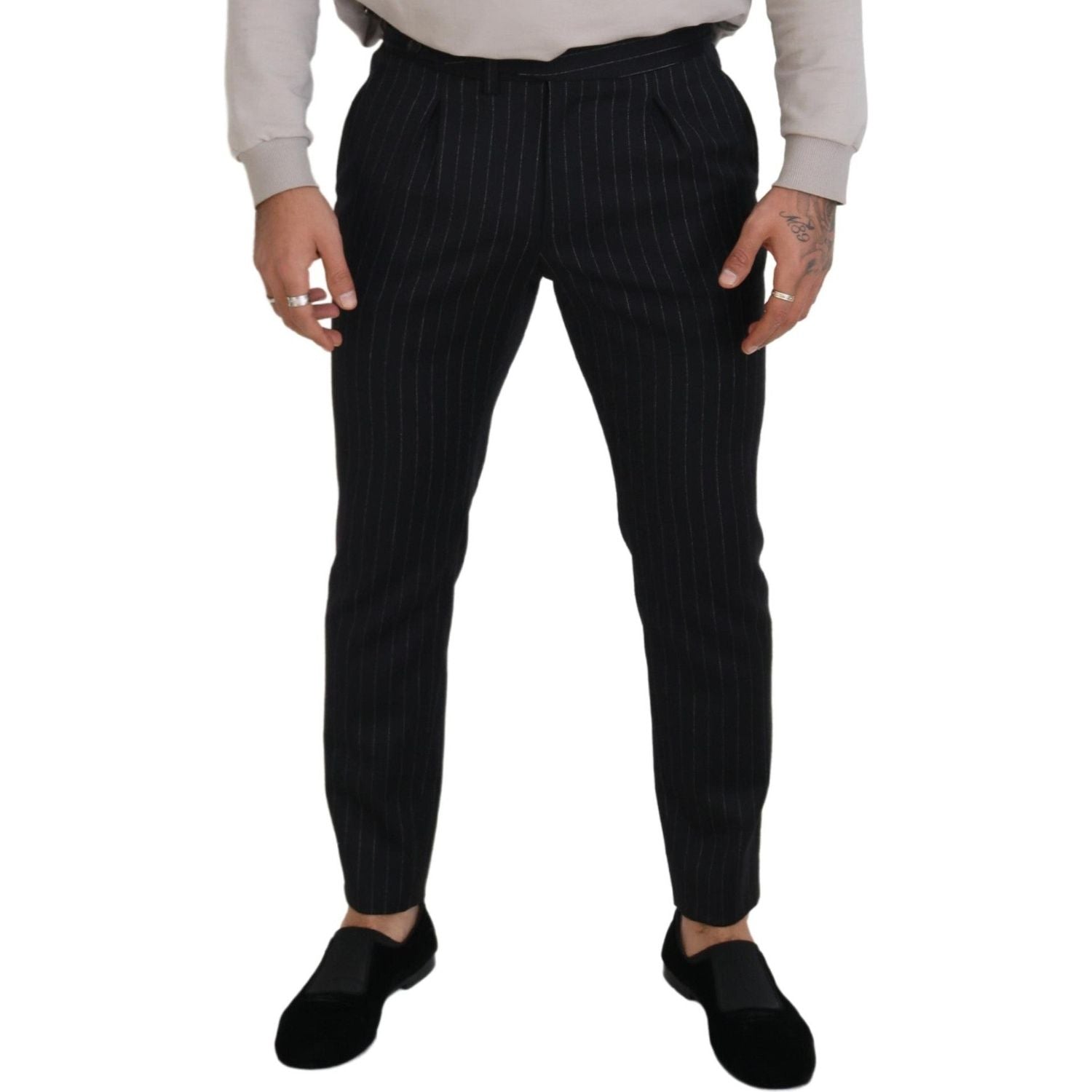 Dolce & Gabbana Black Wool Striped Chino Pants