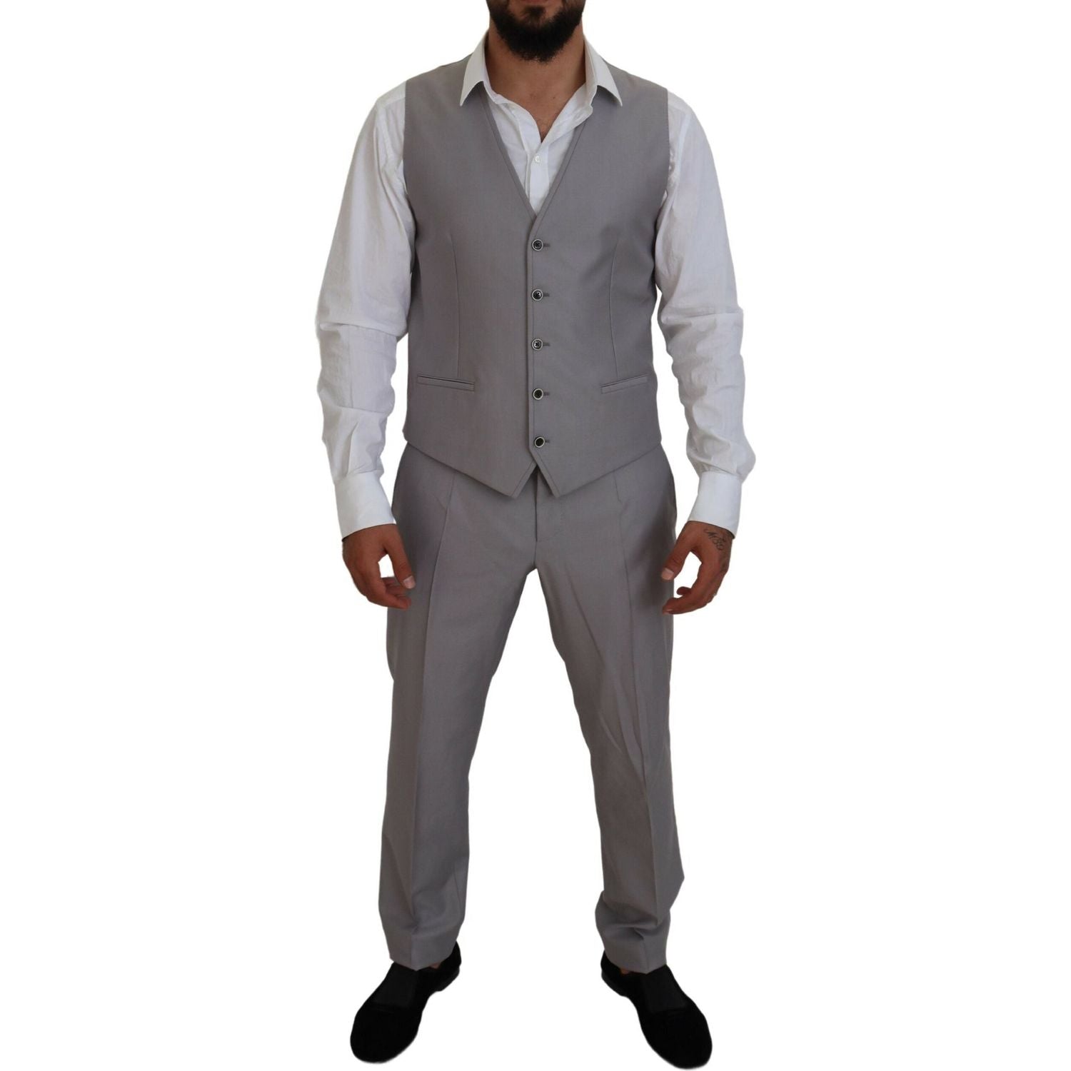 Dolce & Gabbana Silver Wool Silk 3 Piece Slim Fit Suit