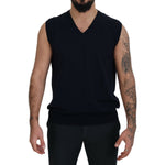Paolo Pecora Milano Black Cotton V-neck Sleeveless Tank T-shirt TSH8213 - 62