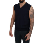 Paolo Pecora Milano Black Cotton V-neck Sleeveless Tank T-shirt TSH8213 - 62