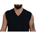 Paolo Pecora Milano Black Cotton V-neck Sleeveless Tank T-shirt TSH8213 - 62