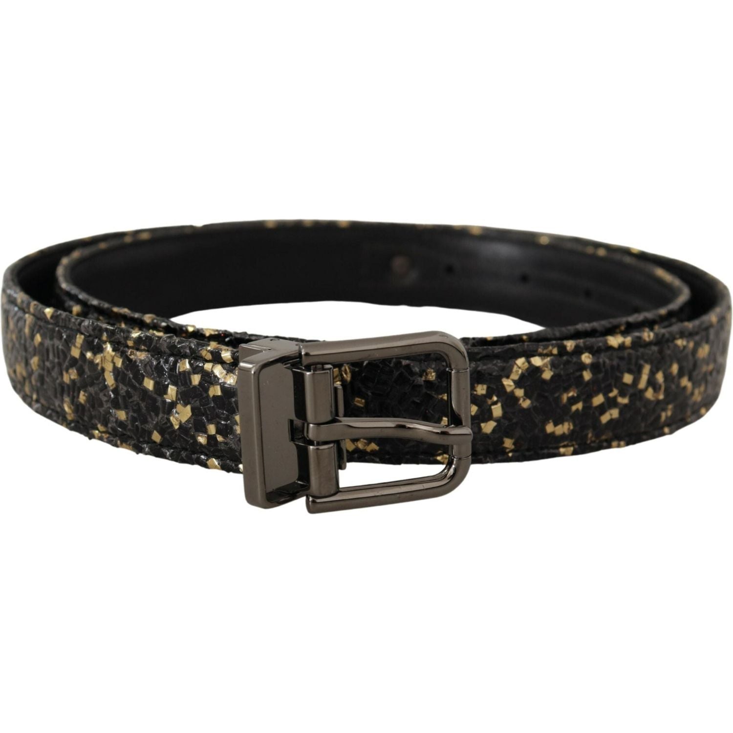 Dolce & Gabbana Gold Black Two-toned Leather Chrome Buckle Belt