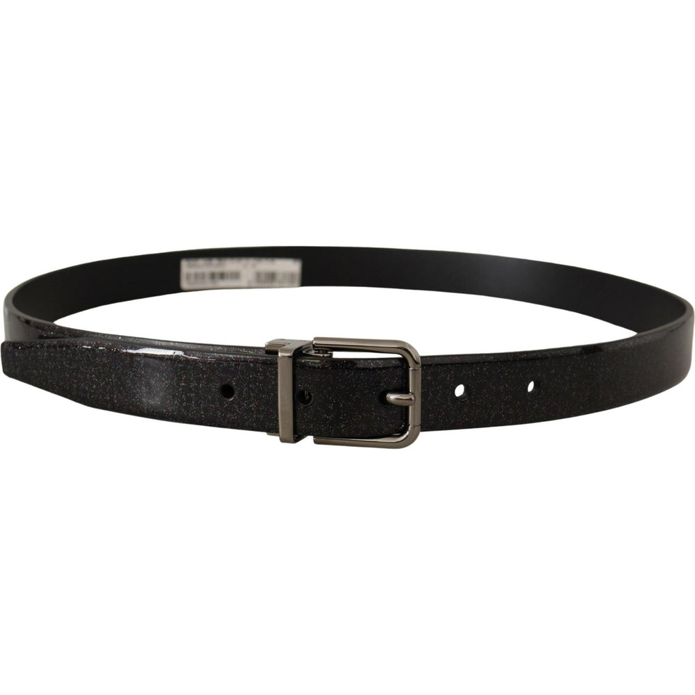 Dolce & Gabbana Black Vernice Puntinata Leather Silver Tone Metal Belt BEL8459-90