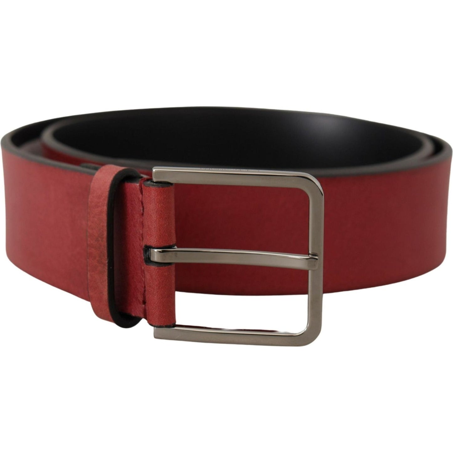 Dolce & Gabbana Maroon Vitello Silver Metal Logo Buckle Belt BEL8470- 85