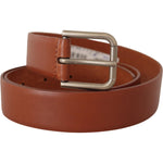 Dolce & Gabbana Brown Calf Leather Silver Tone Metal Buckle Belt BEL8504- 90