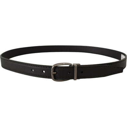 Dolce & Gabbana Black Leather Metal Logo Buckle Belt