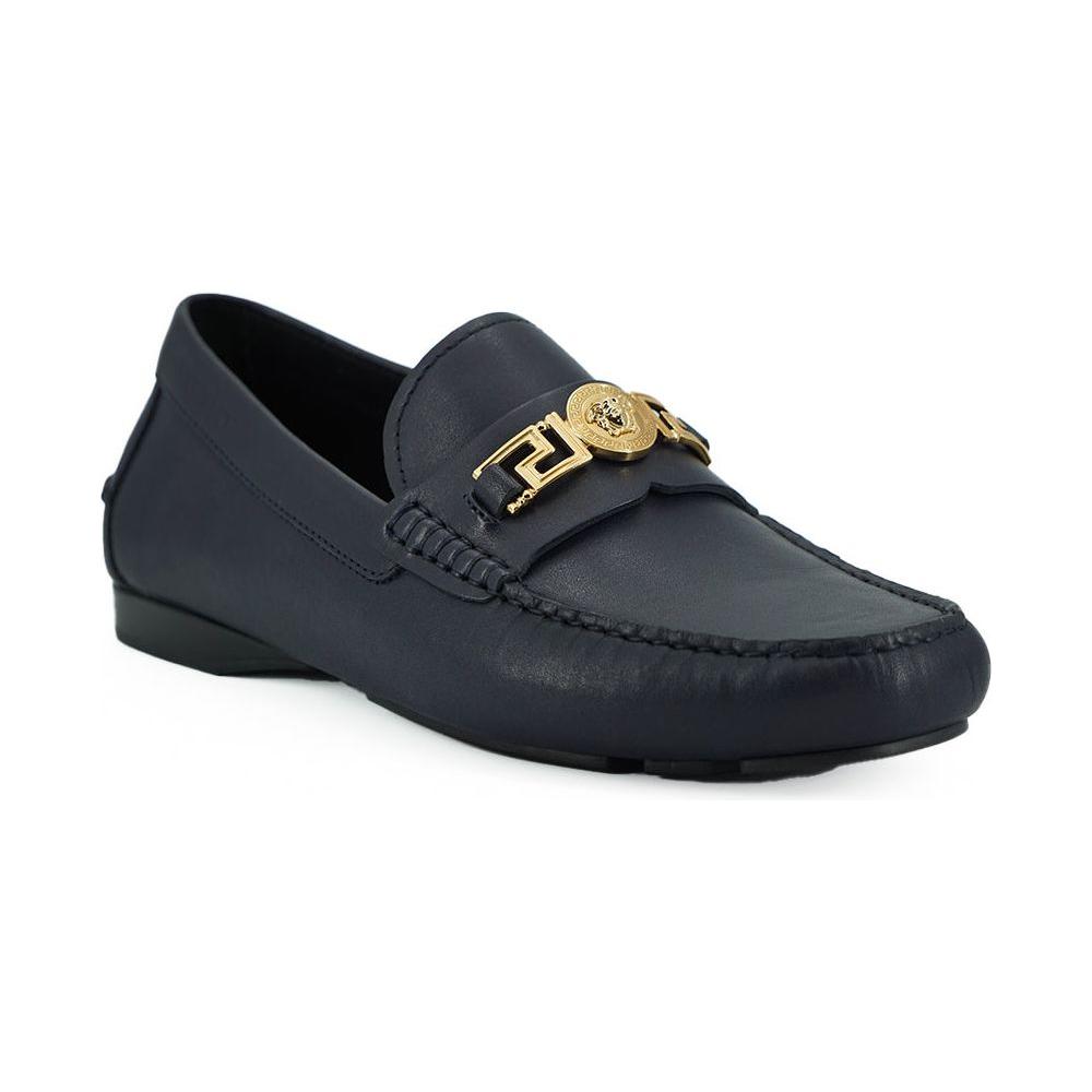 Versace Navy Blue Calf Leather Loafers Shoes