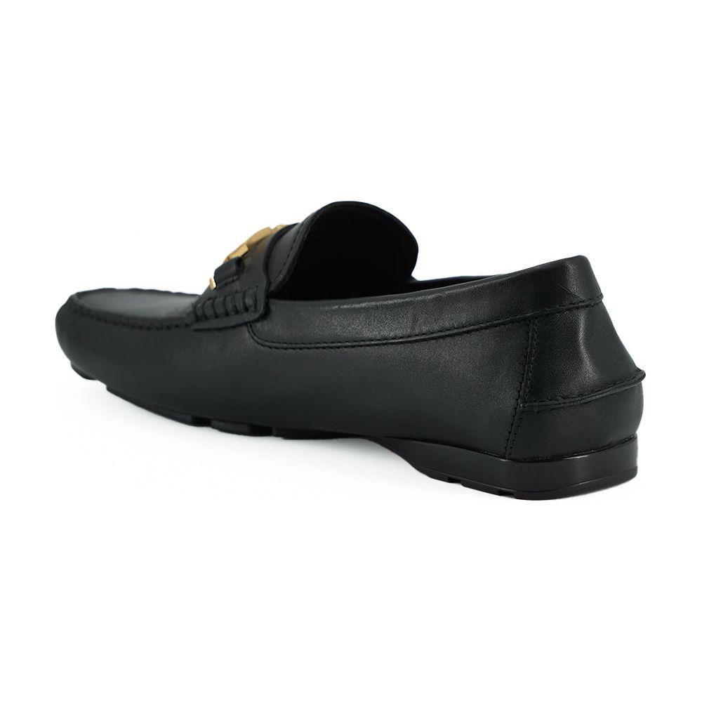 Versace Black Calf Leather Loafers Shoes